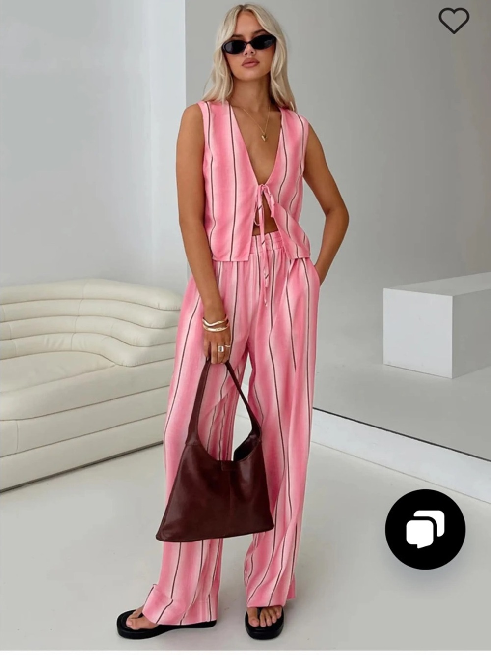 Princess Polly pink striped matching set tie vest & wide leg flowy pants size 6
